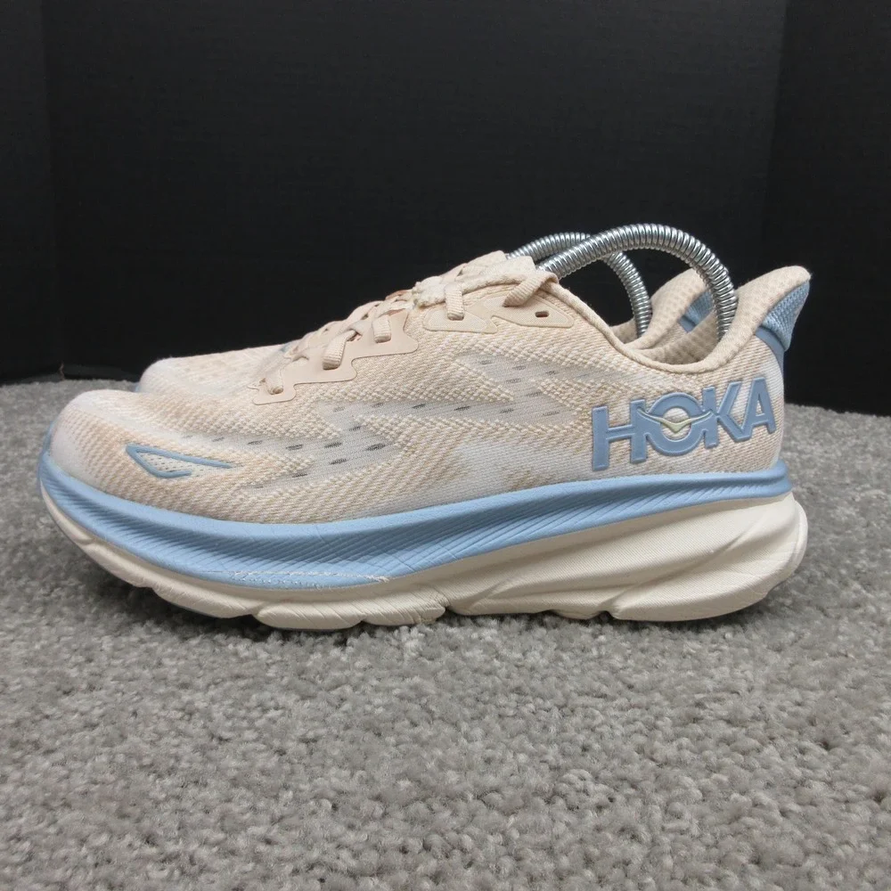 Hoka One One Sneakers Womens Size 9 B US Beige Blue Clifton 9 Shoes Trainers
